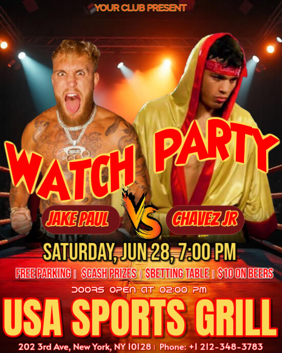 Boxing Match Jake Paul Vs Chavez Jr Watch Party Instagram Portrait template
