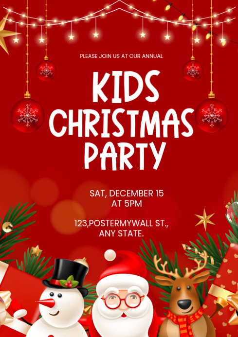 Plantilla de Red Maximalist Kids Christmas Party A4 | PosterMyWall