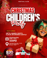 Red Maximalist Kids Christmas Party Flyer Instagram Portrait template