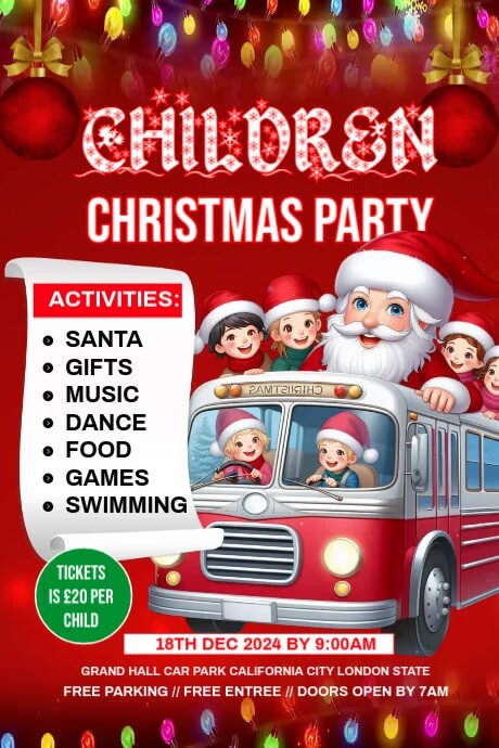 Copy of Red Maximalist Kids Christmas Party Invitation Template Poster ...