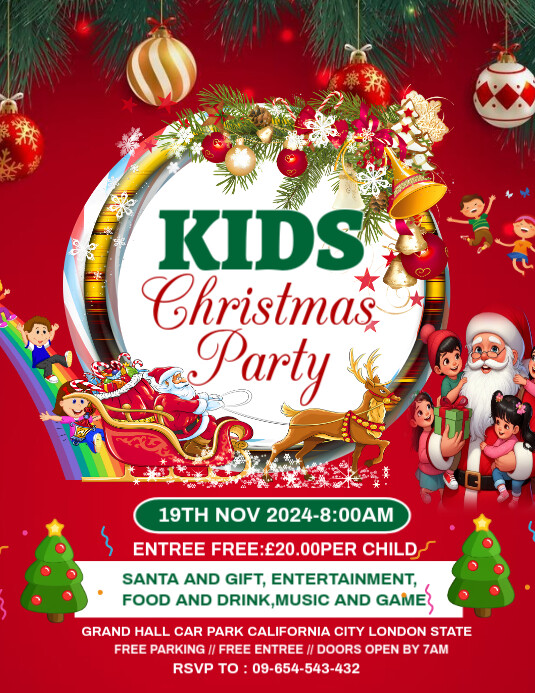 Copy of Red Maximalist Kids Christmas Party Invitation Flyer (us Letter ...