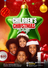 Red Maximalist Kids Xmas Party Template  A5