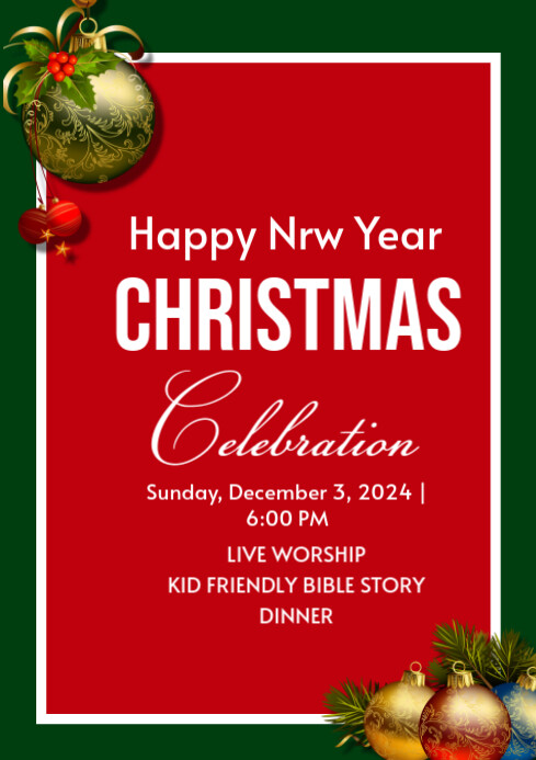Red Maximalist L Merry Christmas And Happy New Year Flyer A4 Template ...