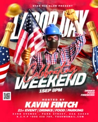 Red Maximalist Labor Day Weekend Party Invitation Design Instagram Portrait template