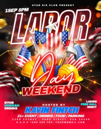 Red Maximalist Labor Day Weekend Party Poster/wallboard template