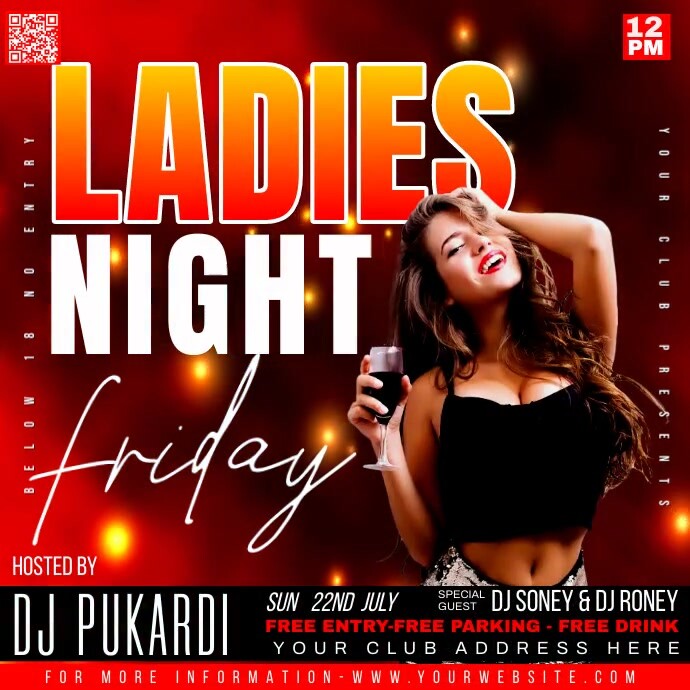 Red Maximalist Ladies Night Club Party Ads In Template | PosterMyWall