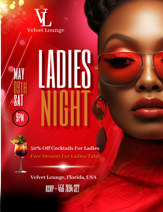 Red Maximalist Ladies Night Event Flyer Template | PosterMyWall