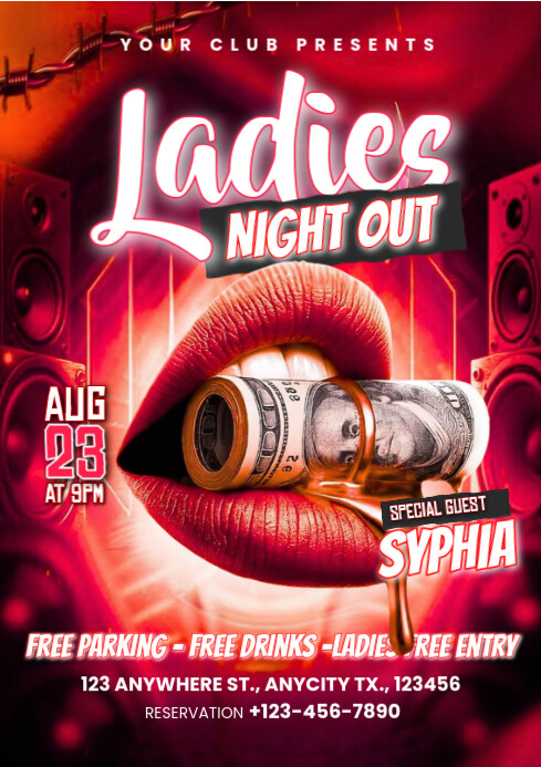 Red Maximalist Ladies Night Out Party A4 Template | PosterMyWall