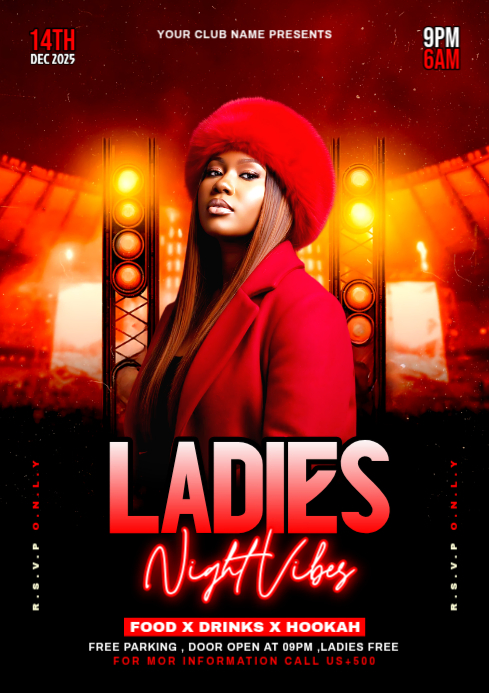 Red Maximalist Ladies Night Party A4 Template | PosterMyWall