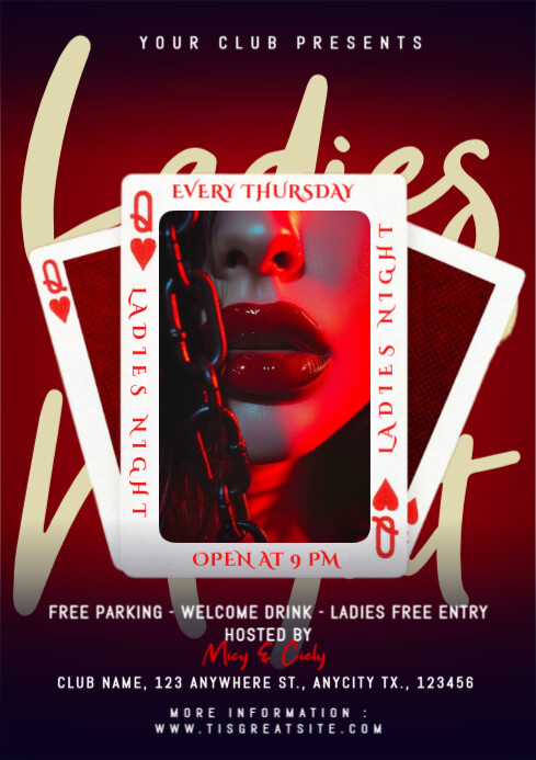 Red Maximalist Ladies Night Party A4 Template | PosterMyWall