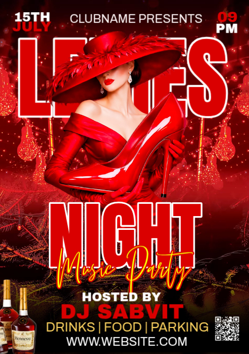 Plantilla de Red maximalist ladies night party a4 | PosterMyWall