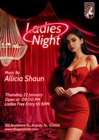 Red Maximalist Ladies Night Party A4 template