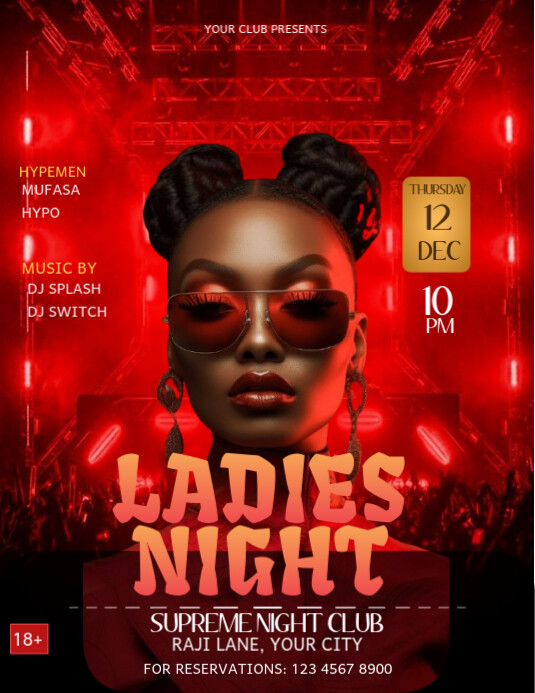 Red Maximalist Ladies Night Party Flyer (us Letter) Template | PosterMyWall