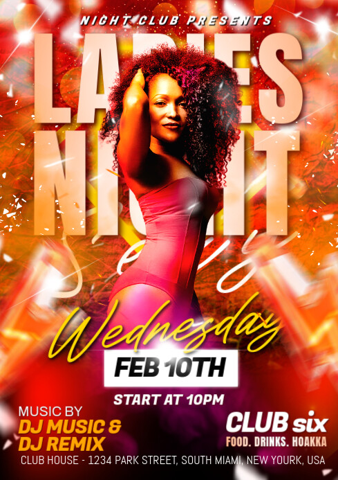 Red Maximalist Ladies Night Party Flyer A4 Template | PosterMyWall