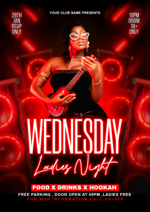 Plantilla de Red Maximalist Ladies Night Party Flyer A4 | PosterMyWall