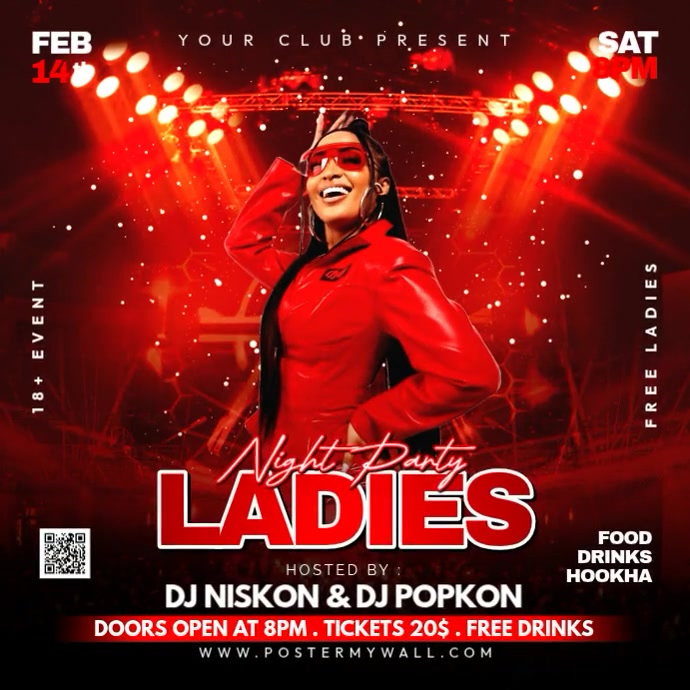 Red Maximalist Ladies Night Party Instagram Post Template | PosterMyWall