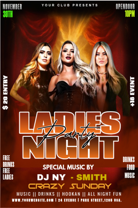 Red Maximalist Ladies Night Party Poster Template | PosterMyWall