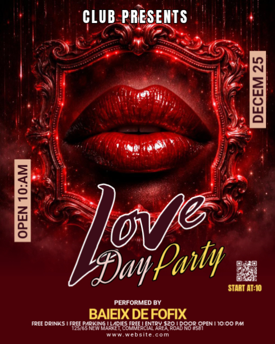 Red Maximalist Love Day Party Instagram Portrait Template | PosterMyWall