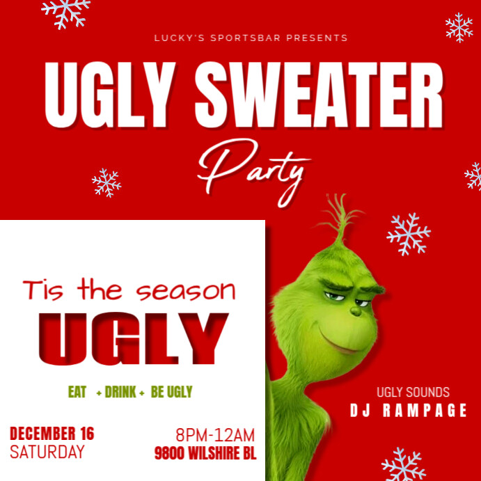 Red Maximalist Masking Technique Ugly Sweater Party Featuring The Grinch Instagram Post template