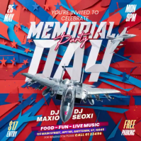 Red Maximalist Memorial Day Party Square Video Vierkant (1:1) template