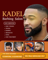 Red Maximalist Men's Hair Cut Poster Instagram Portrait template
