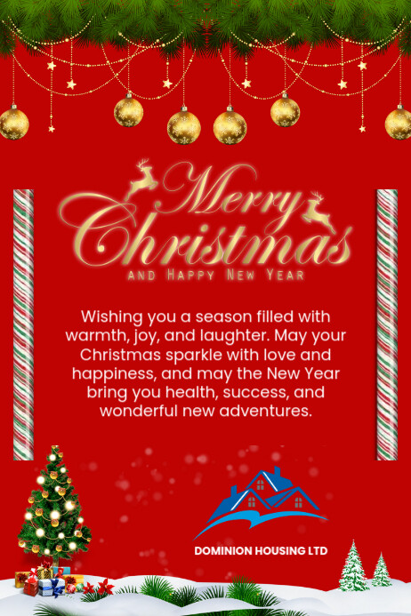 Red Maximalist Merry Christmas & Happy New Ad Poster template