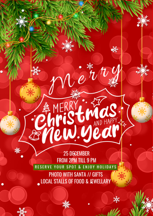 Red Maximalist Merry Christmas A4 Template | PosterMyWall