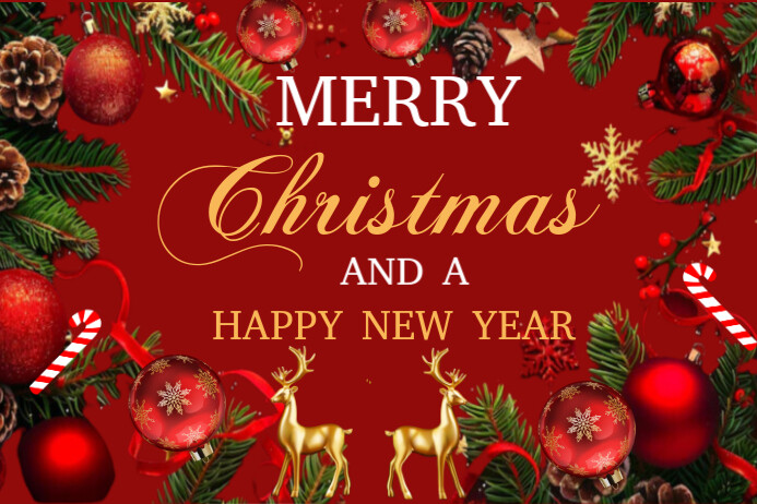 Red Maximalist Merry Christmas And A Happy New Year Poster Template ...