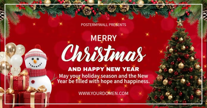 Copy of Red Maximalist Merry Christmas And Happy New Year Facebook ...