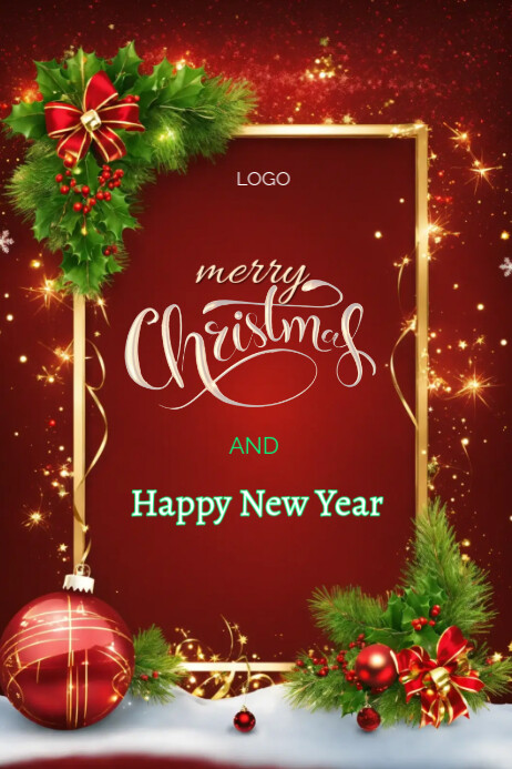 Red Maximalist Merry Christmas And Happy New Year Greeting Card Poster ...