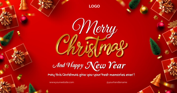Red Maximalist Merry Christmas And Happy New Year Facebook Shared Image ...
