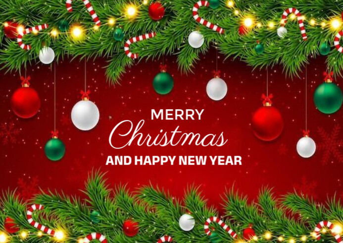 Red Maximalist Merry Christmas And Happy New Year Postcard Template ...