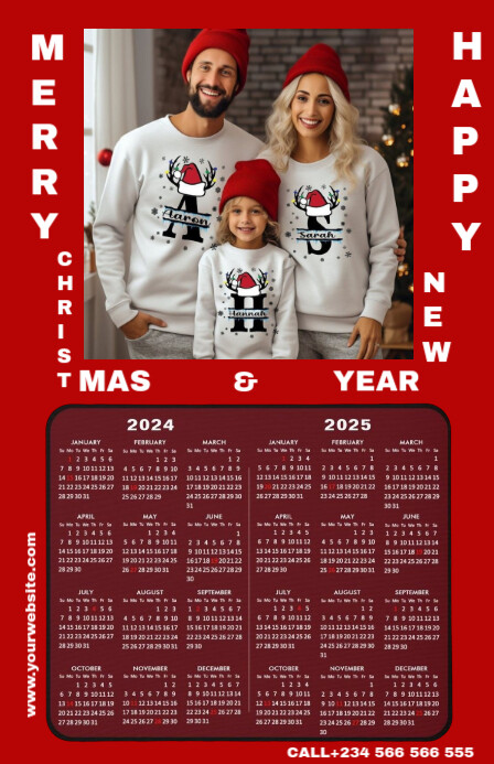 Copy of Red Maximalist Merry Christmas And New Year Calendar Mockup ...