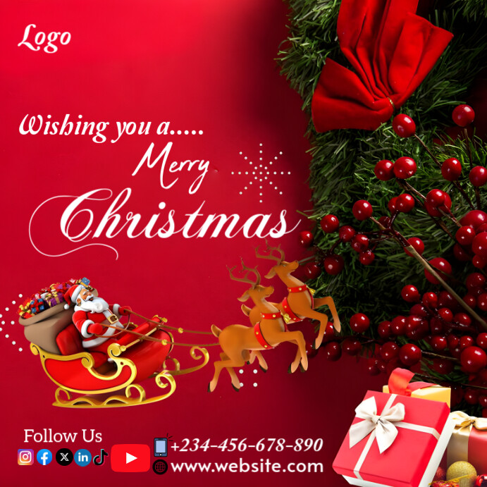 Plantilla de Red Maximalist Merry Christmas Happy New Year Wish ...