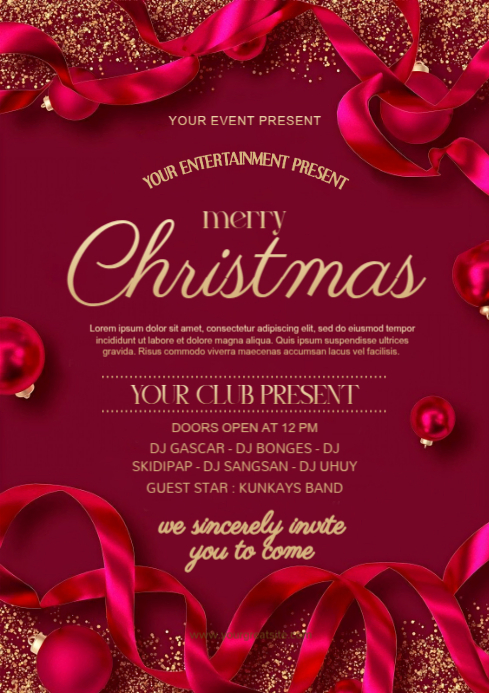 Red Maximalist Merry Christmas Invitation A4 Template | PosterMyWall