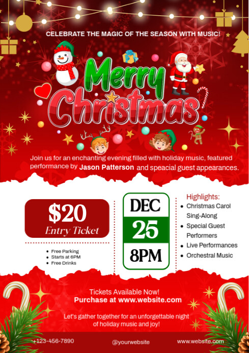 Red Maximalist Merry Christmas Invitation  A4 template