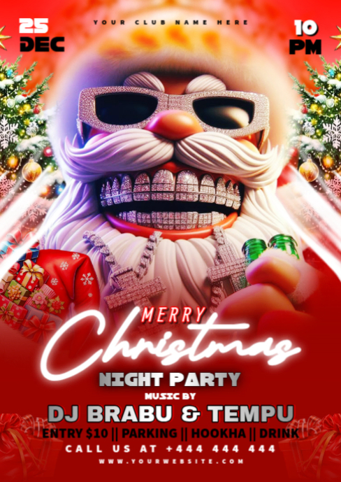 Copy of Red Maximalist Merry Christmas Night Party A6 | PosterMyWall