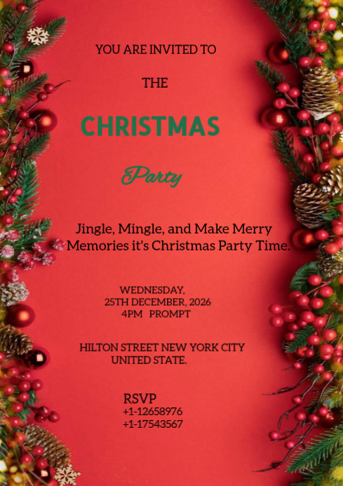 Plantilla de Red Maximalist Merry Christmas Party Flyer Design A4 ...
