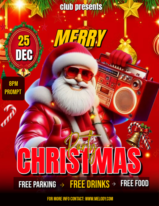 Red Maximalist Merry Christmas Party Flyer Design Flyer (us Letter ...