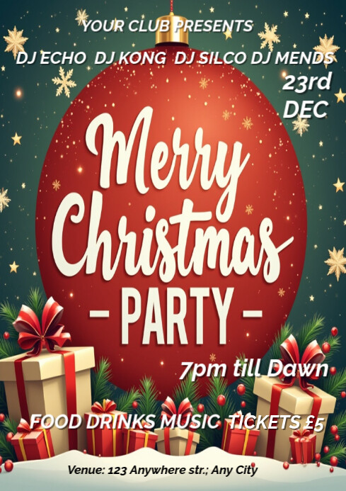 Red Maximalist Merry Christmas Party Template Poster A4 | PosterMyWall