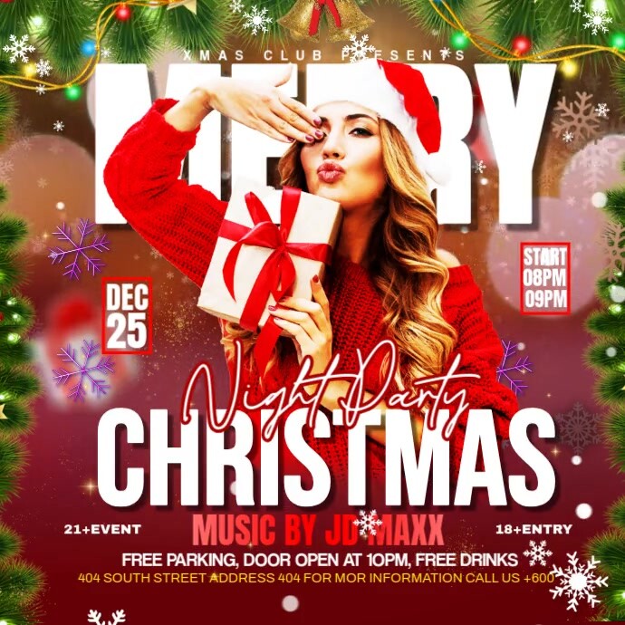 Red Maximalist Merry Christmas Square (1:1) Template | PosterMyWall