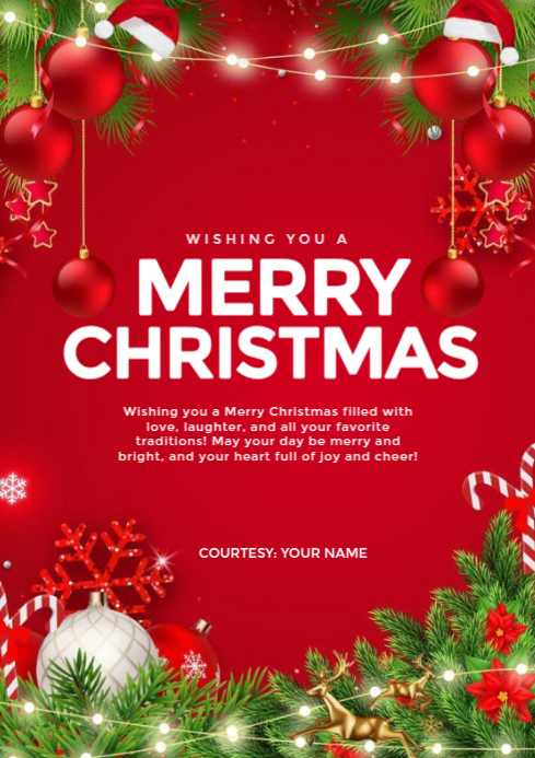 Plantilla de Red Maximalist Merry Christmas Wishes Card A3 | PosterMyWall
