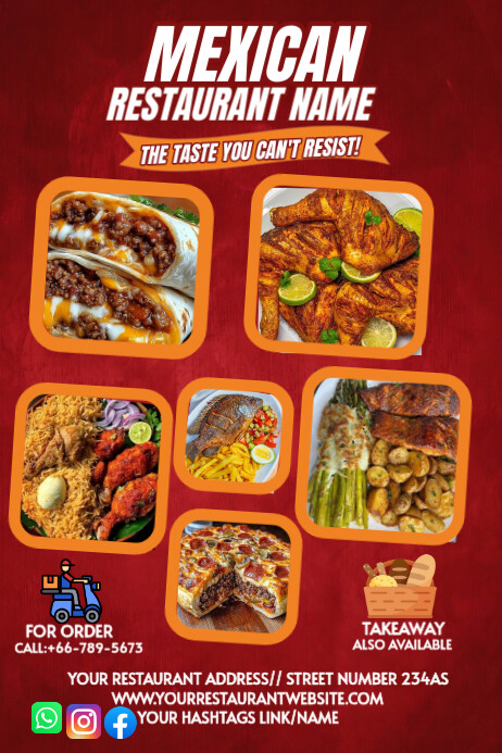 Red Maximalist Mexican Restaurant Menu Flyer Poster Template | PosterMyWall