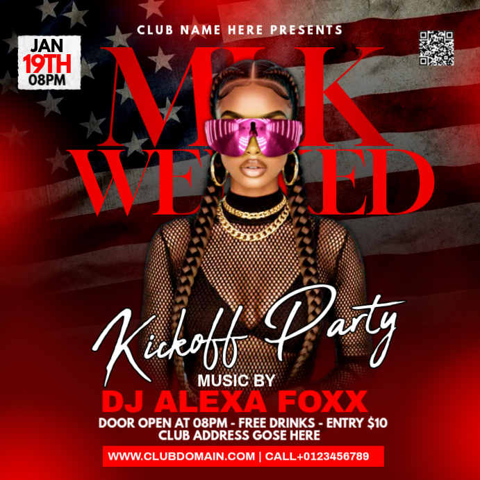 Red Maximalist Mlk Day Dj Night Square (1:1) Template | PosterMyWall