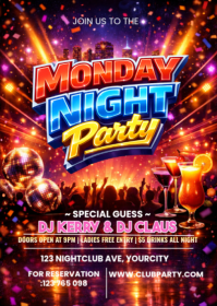 Red Maximalist Monday Night Party Flyer - Dj Music And Dance Nightlife Event  A6 template