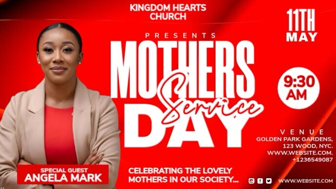 Red Maximalist Mother’s Day Service  Digital Display (16:9) template
