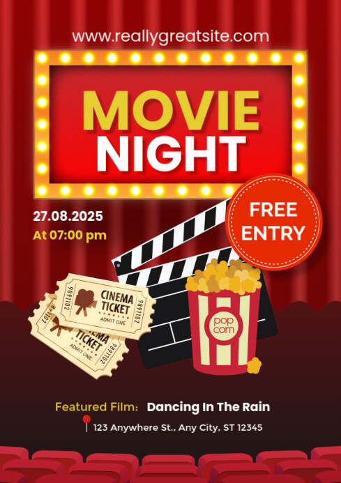 Red Maximalist Movie Night A3 template
