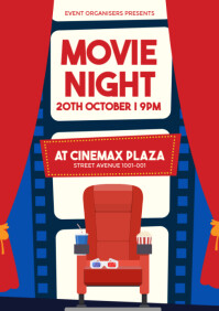 Red Maximalist Movie Night Flyer  A3 template