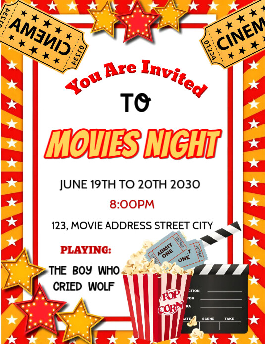 Red Maximalist Movie Night Invitation  Flyer (us Letter) Iflaya (Incwadi ye-US) template