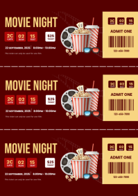 สีแดง Movie Night Ticket A4 Template